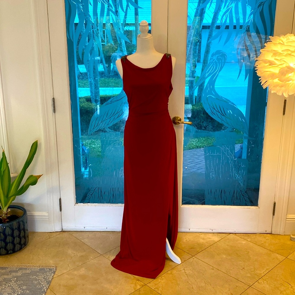 Laundry by Shelly Segal, deep red size 12, with jeweled shoulders